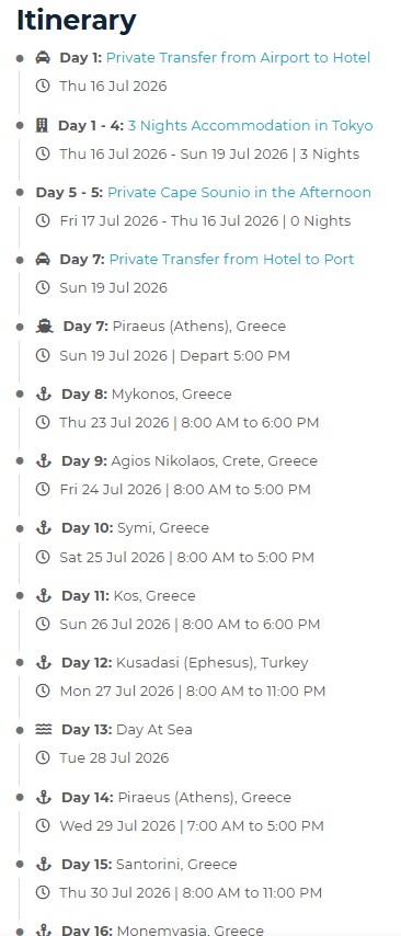 itinerary for Aegean Odyssey & Adriatic Elegance
