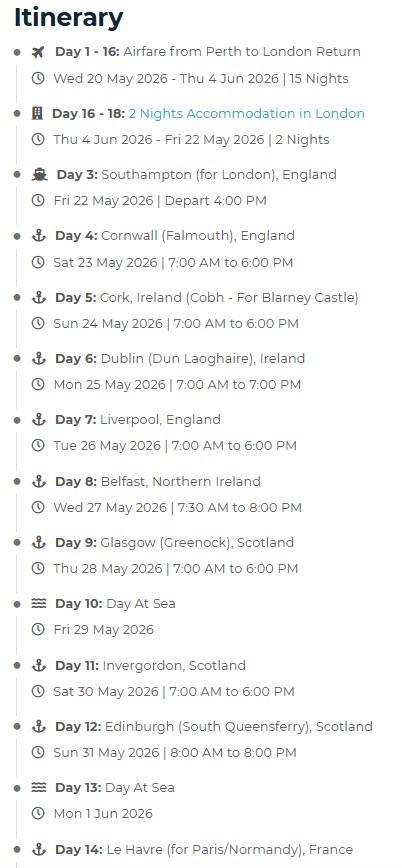 itinerary for Royal Isles & Normandy Discovery