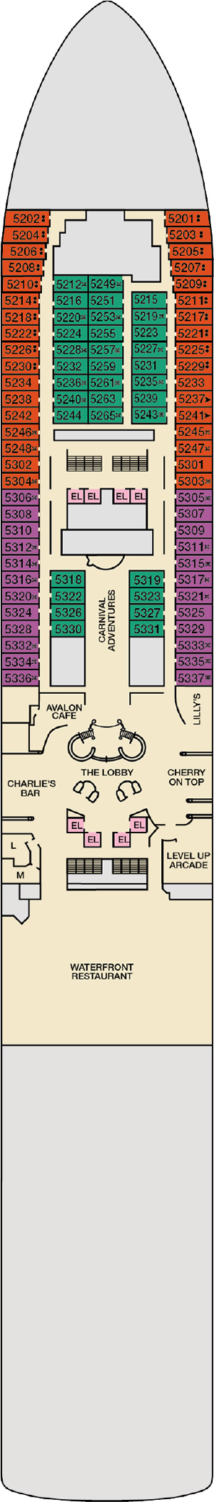 Deck 5 plan for Carnival Adventure